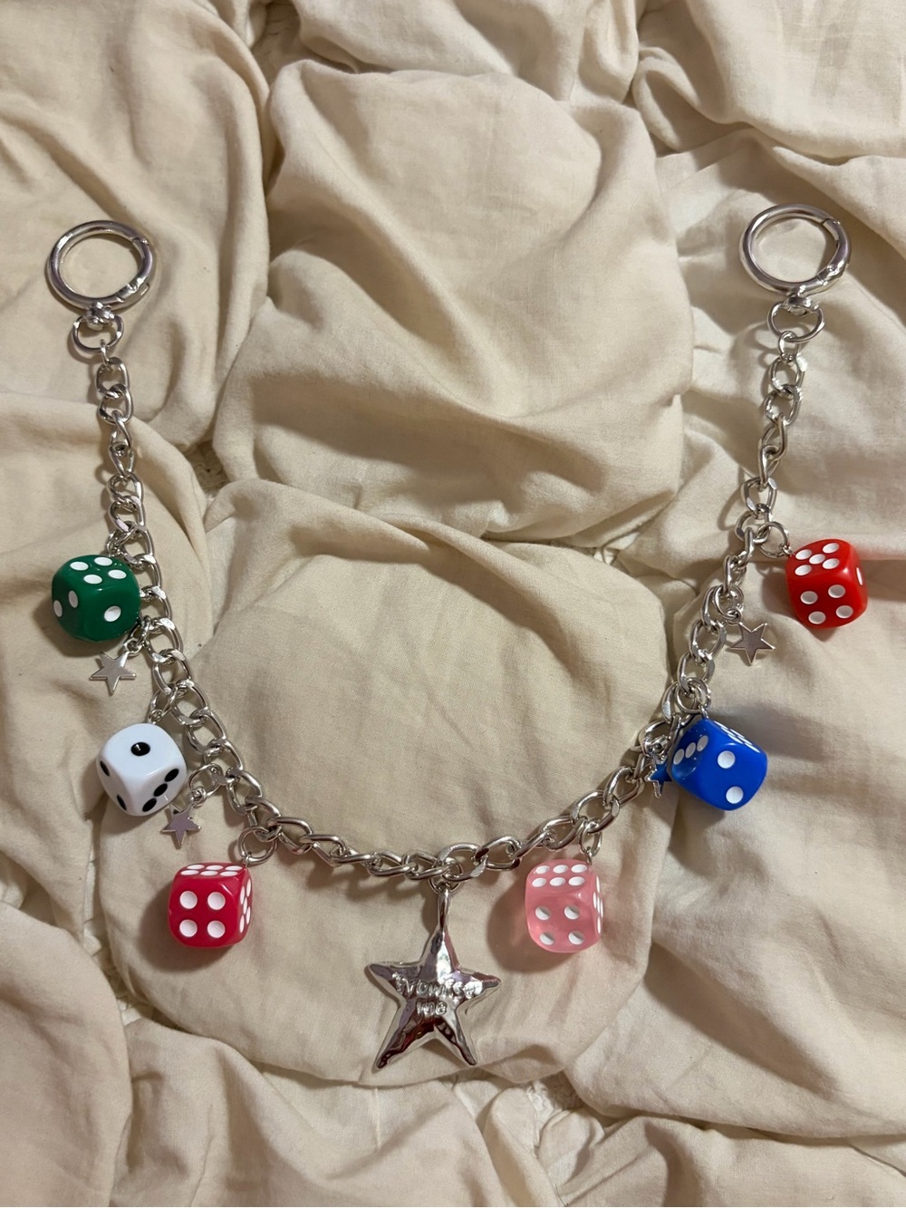 Free People Silver Tone Colorful Dice Multi-Charm Bag Chain Strap